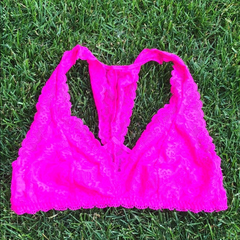 NWT VS T-back Lace Bralette Hot Pink size M